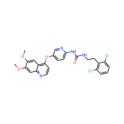 COc1cc2nccc(Oc3ccc(NC(=O)NCCc4c(Cl)cccc4Cl)nc3)c2cc1OC ZINC000035851191