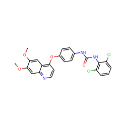 COc1cc2nccc(Oc3ccc(NC(=O)Nc4c(Cl)cccc4Cl)cc3)c2cc1OC ZINC000013610155