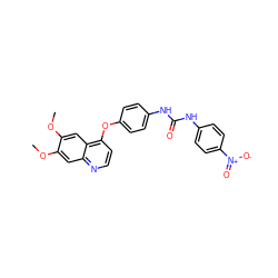 COc1cc2nccc(Oc3ccc(NC(=O)Nc4ccc([N+](=O)[O-])cc4)cc3)c2cc1OC ZINC000013610103