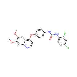 COc1cc2nccc(Oc3ccc(NC(=O)Nc4ccc(Cl)cc4Cl)cc3)c2cc1OC ZINC000013610149