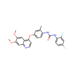 COc1cc2nccc(Oc3ccc(NC(=O)Nc4ccc(F)cc4F)c(C)c3)c2cc1OC ZINC000064521365