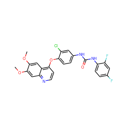 COc1cc2nccc(Oc3ccc(NC(=O)Nc4ccc(F)cc4F)cc3Cl)c2cc1OC ZINC000013610174