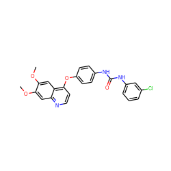 COc1cc2nccc(Oc3ccc(NC(=O)Nc4cccc(Cl)c4)cc3)c2cc1OC ZINC000013610115