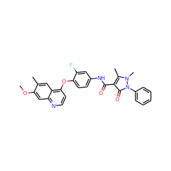 COc1cc2nccc(Oc3ccc(NC(=O)c4c(C)n(C)n(-c5ccccc5)c4=O)cc3F)c2cc1C ZINC000084759325