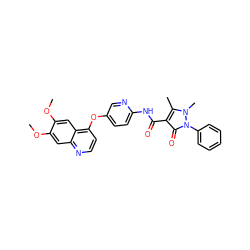 COc1cc2nccc(Oc3ccc(NC(=O)c4c(C)n(C)n(-c5ccccc5)c4=O)nc3)c2cc1OC ZINC000084671550