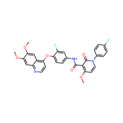 COc1cc2nccc(Oc3ccc(NC(=O)c4c(OC)ccn(-c5ccc(F)cc5)c4=O)cc3F)c2cc1OC ZINC000169333365