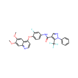 COc1cc2nccc(Oc3ccc(NC(=O)c4cnn(-c5ccccc5)c4C(F)(F)F)cc3F)c2cc1OC ZINC000049780442