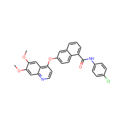 COc1cc2nccc(Oc3ccc4c(C(=O)Nc5ccc(Cl)cc5)cccc4c3)c2cc1OC ZINC000016052730