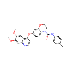 COc1cc2nccc(Oc3ccc4c(c3)OCCN4C(=O)Nc3ccc(C)cc3)c2cc1OC ZINC000029134479