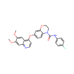 COc1cc2nccc(Oc3ccc4c(c3)OCCN4C(=O)Nc3ccc(F)cc3)c2cc1OC ZINC000029134362