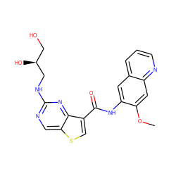 COc1cc2ncccc2cc1NC(=O)c1csc2cnc(NC[C@@H](O)CO)nc12 ZINC000113652868