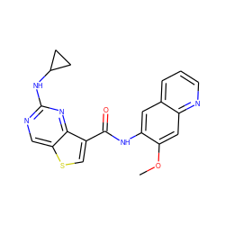 COc1cc2ncccc2cc1NC(=O)c1csc2cnc(NC3CC3)nc12 ZINC000113651641