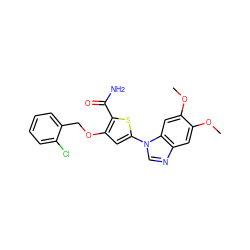 COc1cc2ncn(-c3cc(OCc4ccccc4Cl)c(C(N)=O)s3)c2cc1OC ZINC000040407002