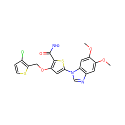 COc1cc2ncn(-c3cc(OCc4sccc4Cl)c(C(N)=O)s3)c2cc1OC ZINC000040935726