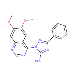 COc1cc2ncnc(-n3nc(-c4ccccc4)nc3N)c2cc1OC ZINC000653787985