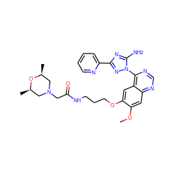 COc1cc2ncnc(-n3nc(-c4ccccn4)nc3N)c2cc1OCCCNC(=O)CN1C[C@H](C)O[C@H](C)C1 ZINC000653689463