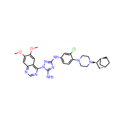 COc1cc2ncnc(-n3nc(Nc4ccc(N5CCN([C@@H]6C[C@H]7CC[C@H]6C7)CC5)c(Cl)c4)nc3N)c2cc1OC ZINC001772626701