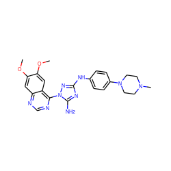 COc1cc2ncnc(-n3nc(Nc4ccc(N5CCN(C)CC5)cc4)nc3N)c2cc1OC ZINC001772630690