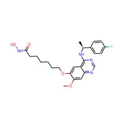 COc1cc2ncnc(N[C@@H](C)c3ccc(F)cc3)c2cc1OCCCCCCC(=O)NO ZINC000045356565