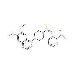 COc1cc2ncnc(N3CCN(/C(S)=N\c4ccccc4[N+](=O)[O-])CC3)c2cc1OC ZINC000013474808