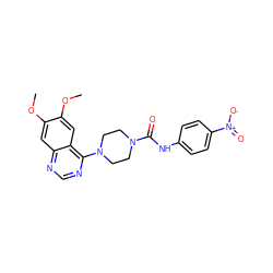 COc1cc2ncnc(N3CCN(C(=O)Nc4ccc([N+](=O)[O-])cc4)CC3)c2cc1OC ZINC000004393879