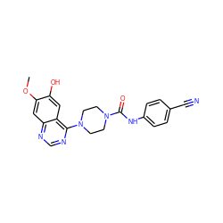 COc1cc2ncnc(N3CCN(C(=O)Nc4ccc(C#N)cc4)CC3)c2cc1O ZINC000013528673