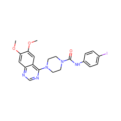 COc1cc2ncnc(N3CCN(C(=O)Nc4ccc(I)cc4)CC3)c2cc1OC ZINC000013474774