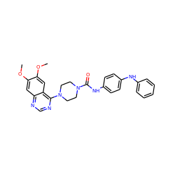 COc1cc2ncnc(N3CCN(C(=O)Nc4ccc(Nc5ccccc5)cc4)CC3)c2cc1OC ZINC000013474803