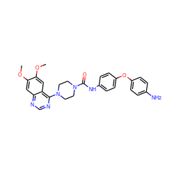 COc1cc2ncnc(N3CCN(C(=O)Nc4ccc(Oc5ccc(N)cc5)cc4)CC3)c2cc1OC ZINC000013474801