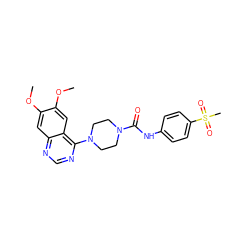 COc1cc2ncnc(N3CCN(C(=O)Nc4ccc(S(C)(=O)=O)cc4)CC3)c2cc1OC ZINC000013474792