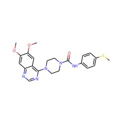 COc1cc2ncnc(N3CCN(C(=O)Nc4ccc(SC)cc4)CC3)c2cc1OC ZINC000013474787