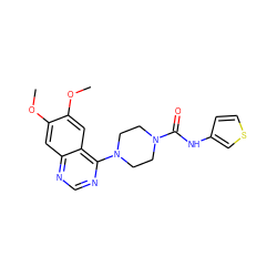 COc1cc2ncnc(N3CCN(C(=O)Nc4ccsc4)CC3)c2cc1OC ZINC000013491529