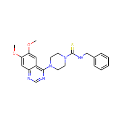 COc1cc2ncnc(N3CCN(C(=S)NCc4ccccc4)CC3)c2cc1OC ZINC000013491509