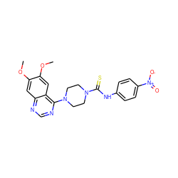 COc1cc2ncnc(N3CCN(C(=S)Nc4ccc([N+](=O)[O-])cc4)CC3)c2cc1OC ZINC000013474806