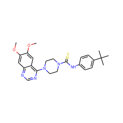 COc1cc2ncnc(N3CCN(C(=S)Nc4ccc(C(C)(C)C)cc4)CC3)c2cc1OC ZINC000013474818