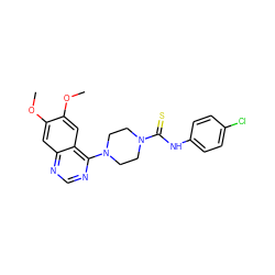 COc1cc2ncnc(N3CCN(C(=S)Nc4ccc(Cl)cc4)CC3)c2cc1OC ZINC000013474811