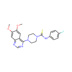 COc1cc2ncnc(N3CCN(C(=S)Nc4ccc(F)cc4)CC3)c2cc1OC ZINC000013474810