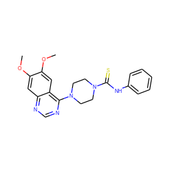 COc1cc2ncnc(N3CCN(C(=S)Nc4ccccc4)CC3)c2cc1OC ZINC000013474809