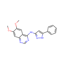 COc1cc2ncnc(Nc3cc(-c4ccccc4)[nH]n3)c2cc1OC ZINC000140658402