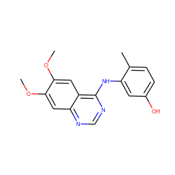 COc1cc2ncnc(Nc3cc(O)ccc3C)c2cc1OC ZINC000653726485