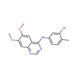 COc1cc2ncnc(Nc3ccc(C)c(O)c3)c2cc1OC ZINC000038819841