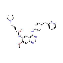 COc1cc2ncnc(Nc3ccc(Cc4ccccn4)cc3)c2cc1NC(=O)/C=C/CN1CCCC1 ZINC001772604557