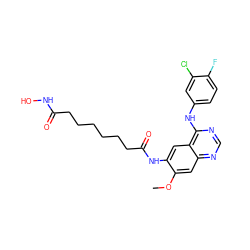 COc1cc2ncnc(Nc3ccc(F)c(Cl)c3)c2cc1NC(=O)CCCCCCC(=O)NO ZINC000045358627