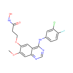 COc1cc2ncnc(Nc3ccc(F)c(Cl)c3)c2cc1OCCC(=O)NO ZINC000045366596