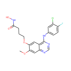 COc1cc2ncnc(Nc3ccc(F)c(Cl)c3)c2cc1OCCCC(=O)NO ZINC000045355767