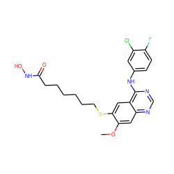 COc1cc2ncnc(Nc3ccc(F)c(Cl)c3)c2cc1SCCCCCCC(=O)NO ZINC000045356745