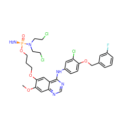 COc1cc2ncnc(Nc3ccc(OCc4cccc(F)c4)c(Cl)c3)c2cc1OCCCO[P@](N)(=O)N(CCCl)CCCl ZINC000207571857