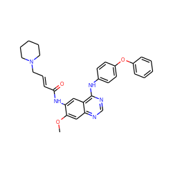 COc1cc2ncnc(Nc3ccc(Oc4ccccc4)cc3)c2cc1NC(=O)/C=C/CN1CCCCC1 ZINC000205937698