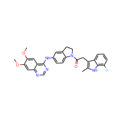 COc1cc2ncnc(Nc3ccc4c(c3)CCN4C(=O)Cc3c(C)[nH]c4c(F)cccc34)c2cc1OC ZINC000299819629