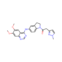 COc1cc2ncnc(Nc3ccc4c(c3)CCN4C(=O)Cc3ccn(C)n3)c2cc1OC ZINC000299841047